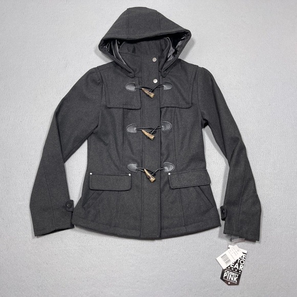 Celebrity Pink Hooded Duffle Coat‎ Women Size Small Gray Toggle Wool Blend NWT - Picture 1 of 11